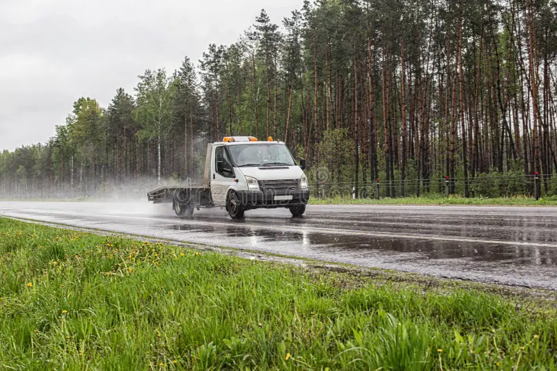 towing in rain